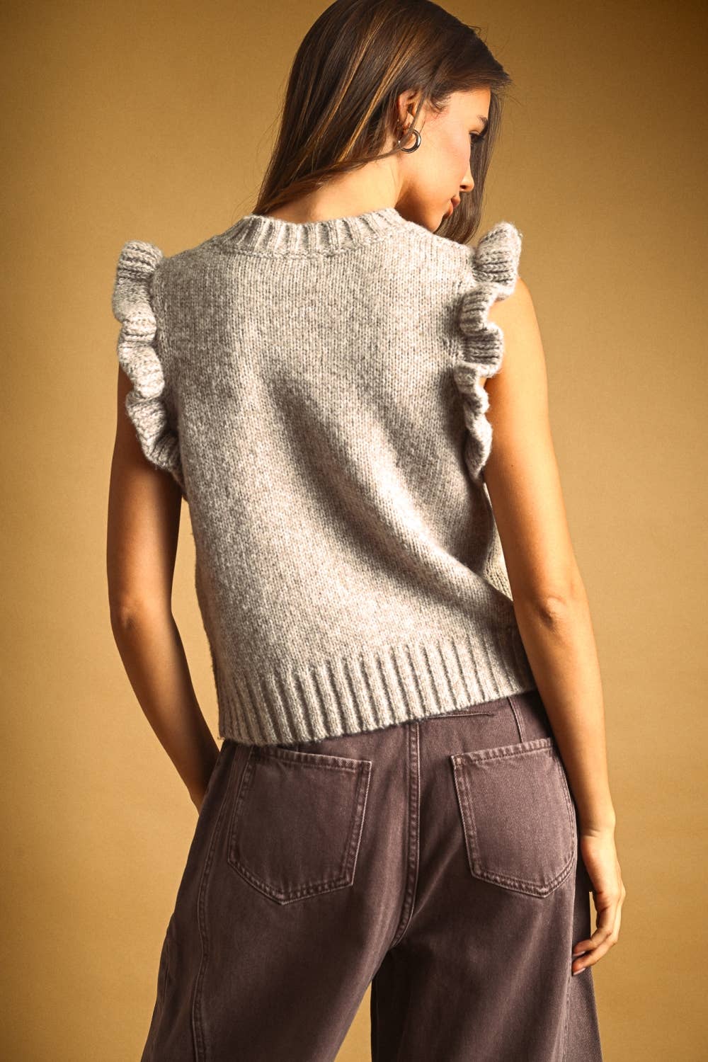 RUFFLE SLEEVE SWEATER TOP