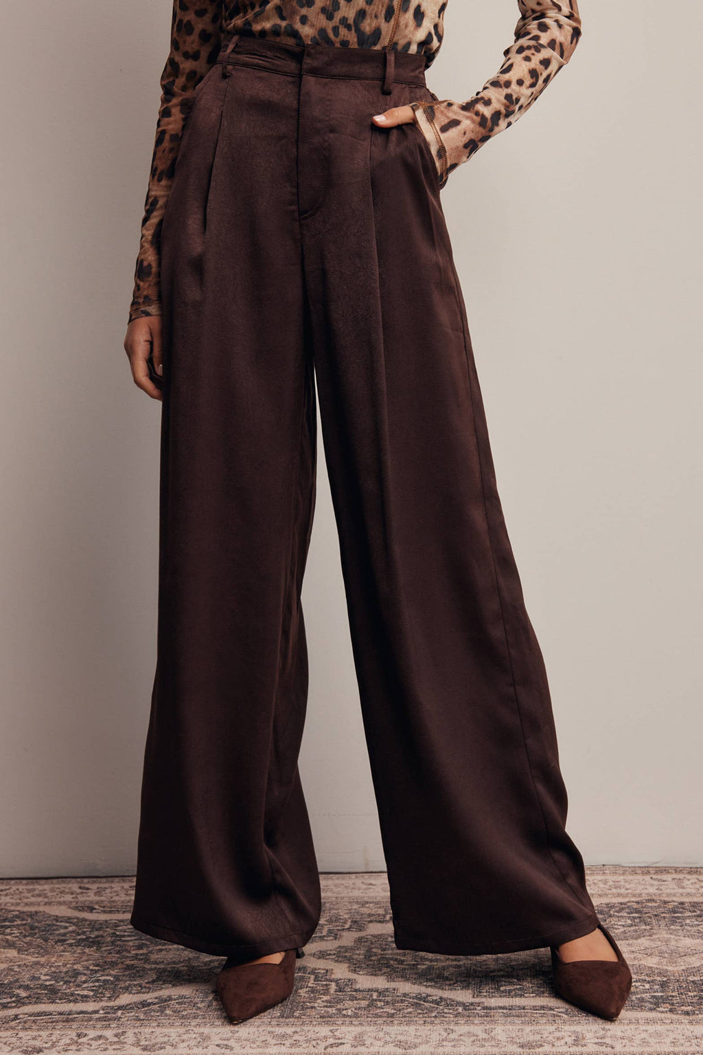 Satin Wide Leg Pleated Pants