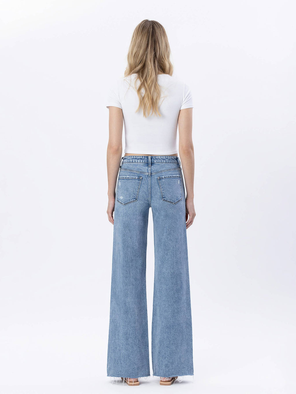 HIGH RISE RAW HEM WIDE JEANS