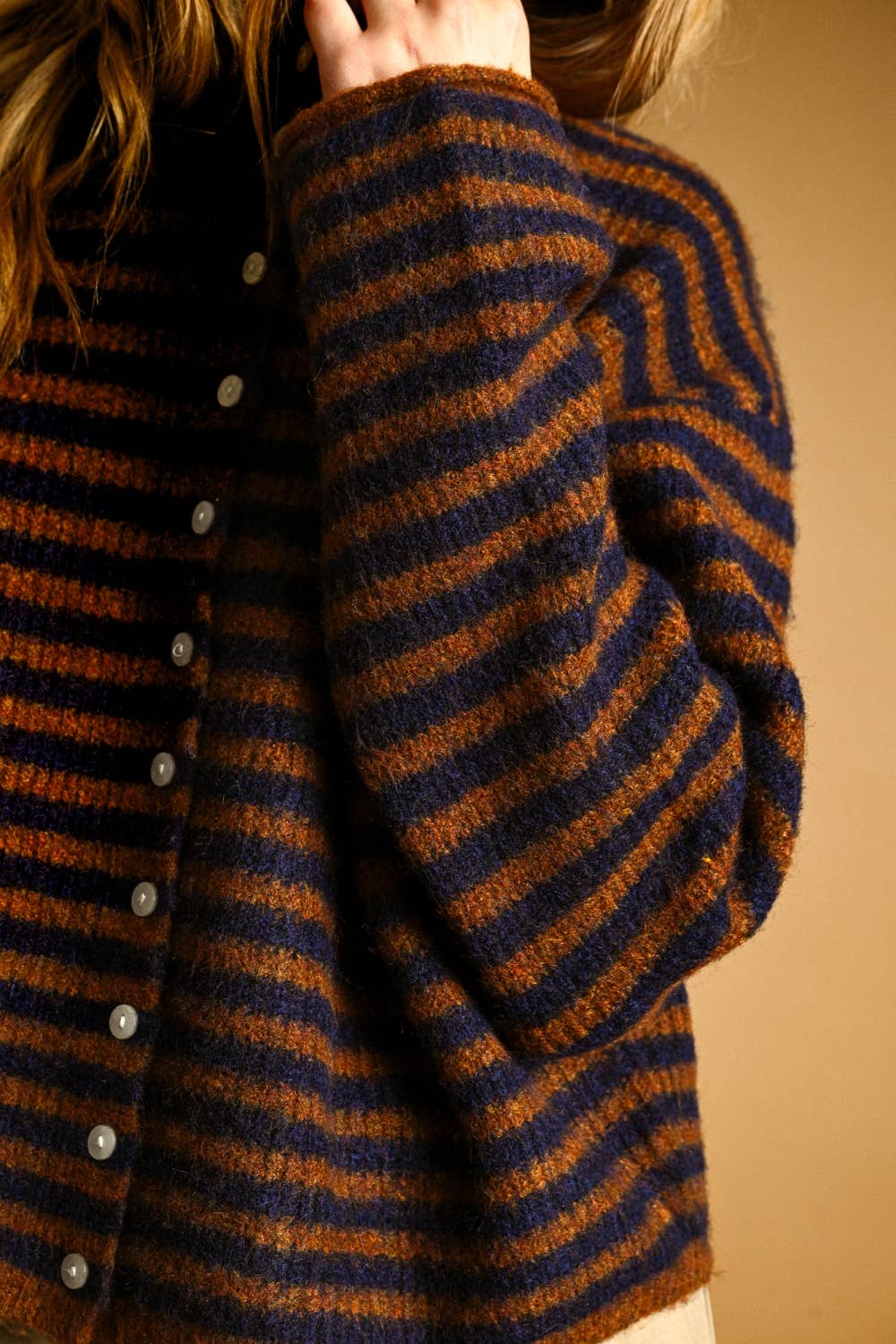 STRIPED BUTTON FRONT SWEATER CARDIGAN