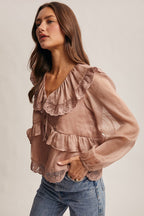 Lace Collar Ruffle Blouse