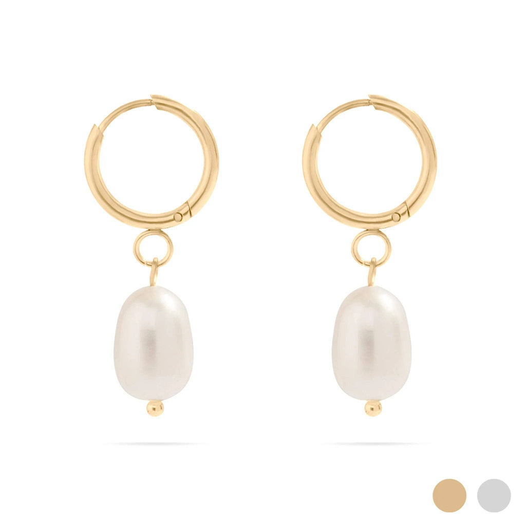 18K Gold Freshwater Pearl Huggie Earrings