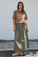 Embroidered Cotton Twill Belted Midi Skirt