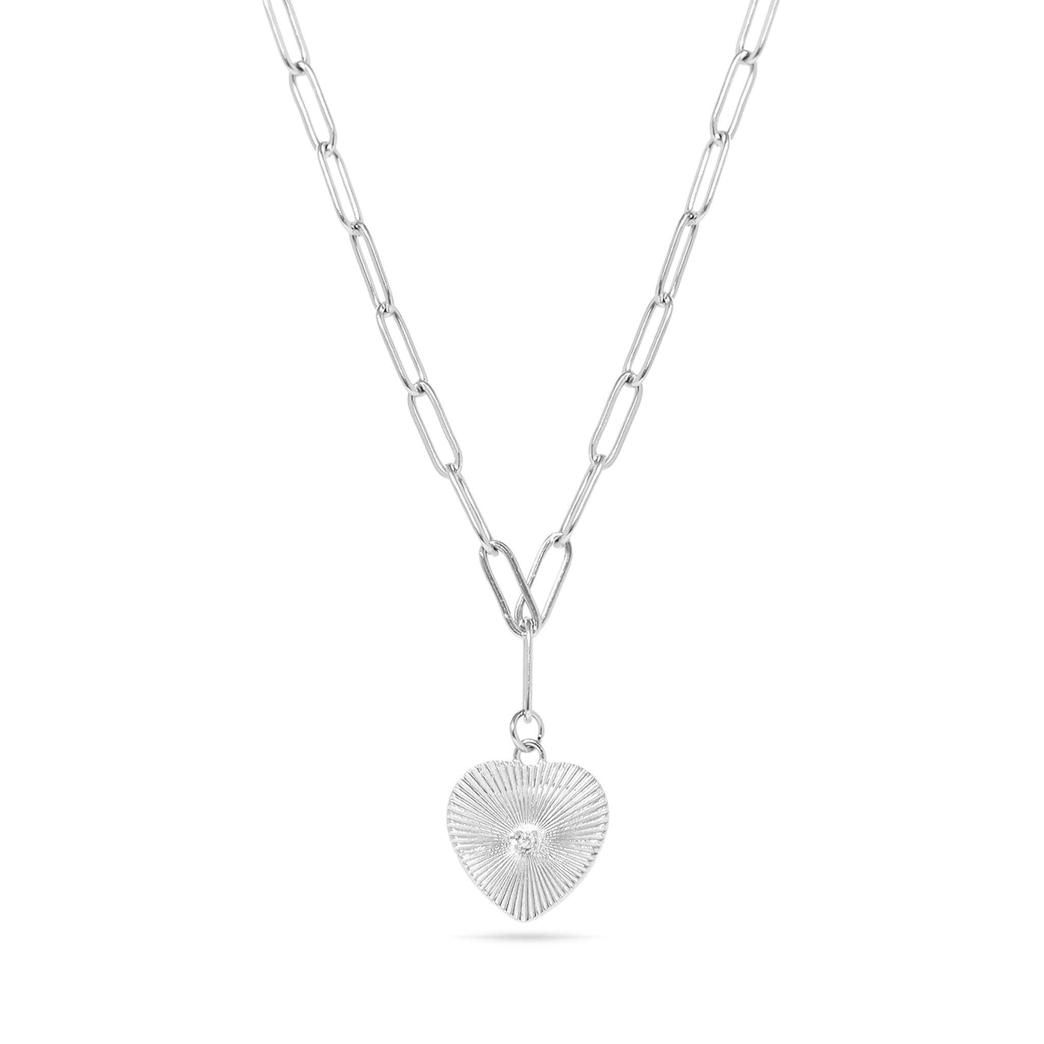 18K Gold Heart Paperclip Pendant Necklace