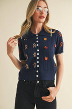 Hand Embroidered Button Down Sweater
