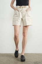 VINTAGE WASHED BARREL DENIM SHORTS W/GROMMET WAIST