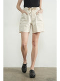 Cream Vintage Washed Barrel Denim Shorts