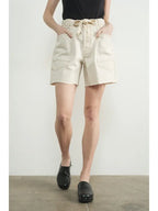 Cream Vintage Washed Barrel Denim Shorts