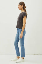 PATCH POCKET DOLMAN CAP SLEEVE BOXY KNIT