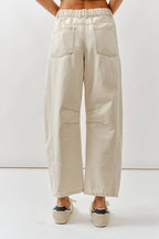 Embroidered Detail Cotton Barrel Pants