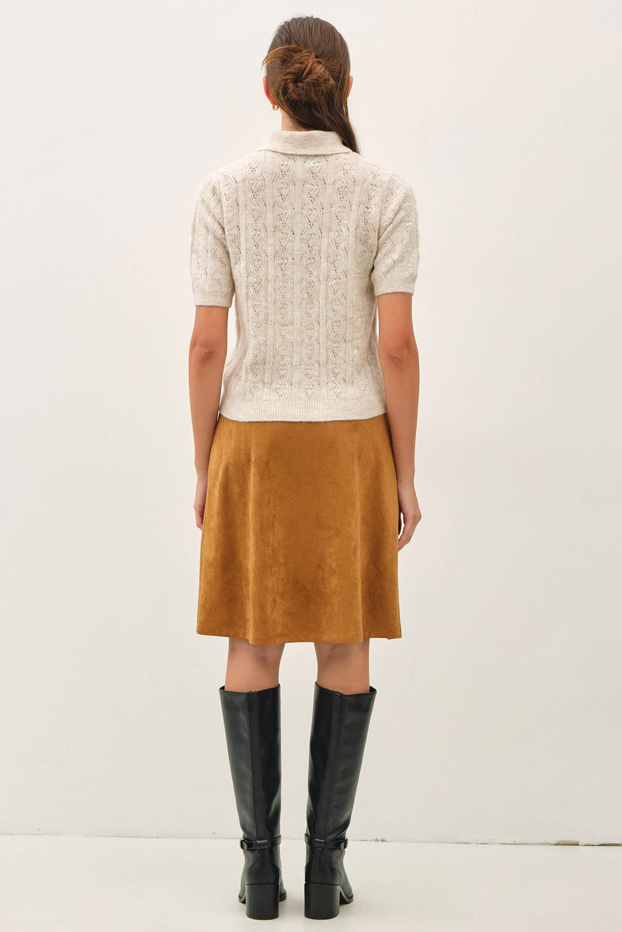 WOOL BLENDED POINTELLE POLO CARDIGAN