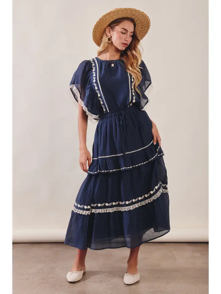 Embroidered Tiered Maxi Skirt & Top Set
