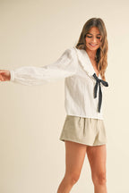Textured Fabric Blouse with Tie