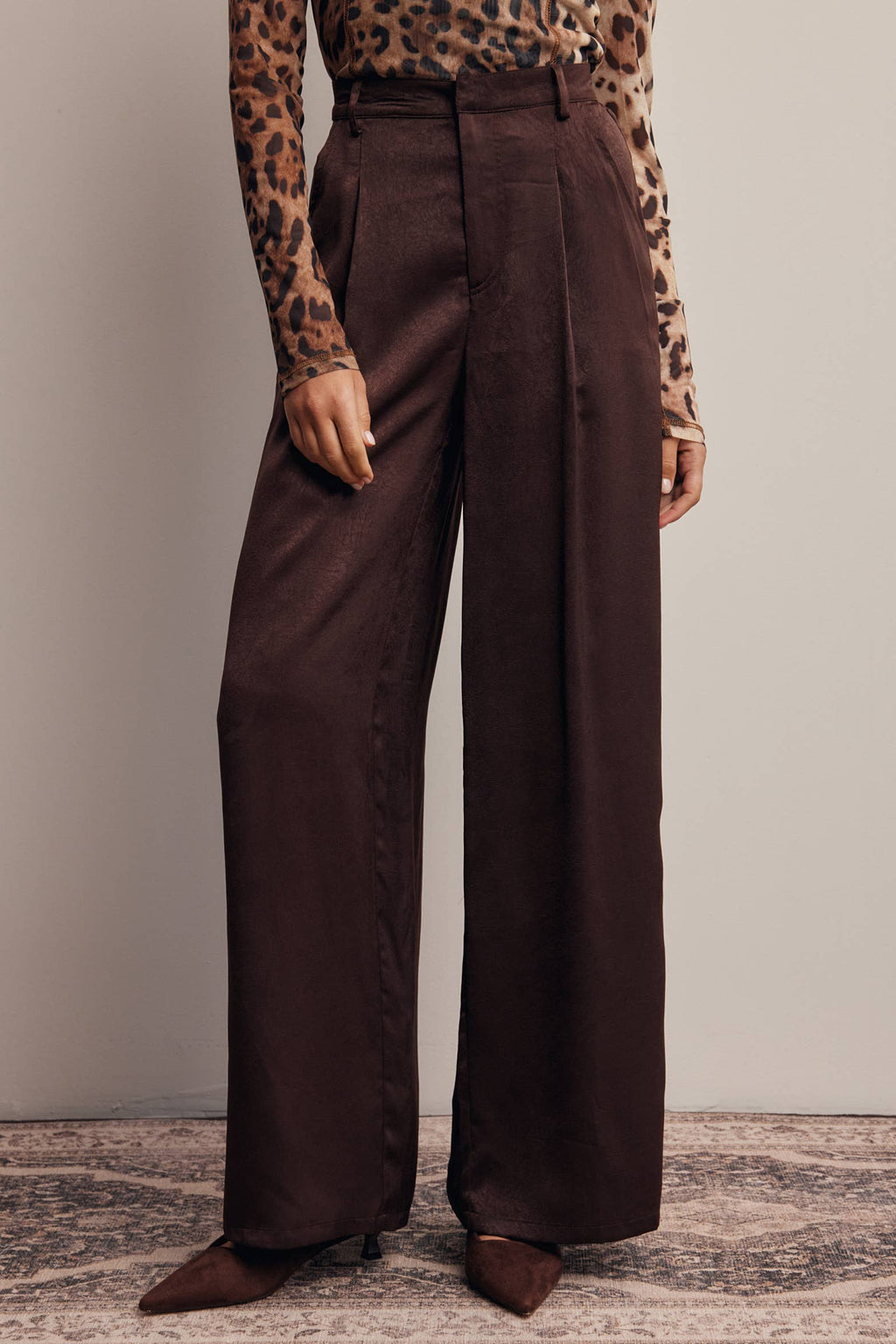 Satin Wide Leg Pleated Pants