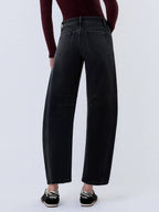 HIGH RISE BLACK ANKLE BARREL LEG JEANS