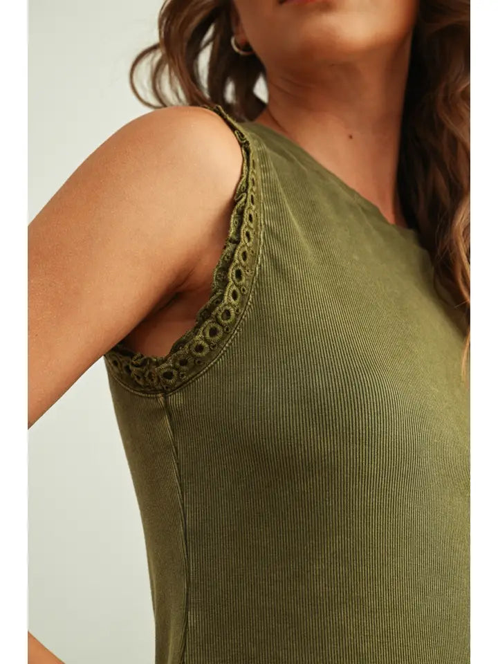 Crochet Ruffle Trim Ribbed Top