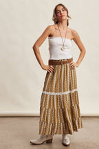 Embroidered Tiered Maxi Skirt