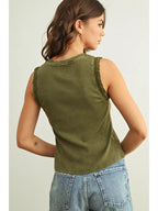Crochet Ruffle Trim Ribbed Top