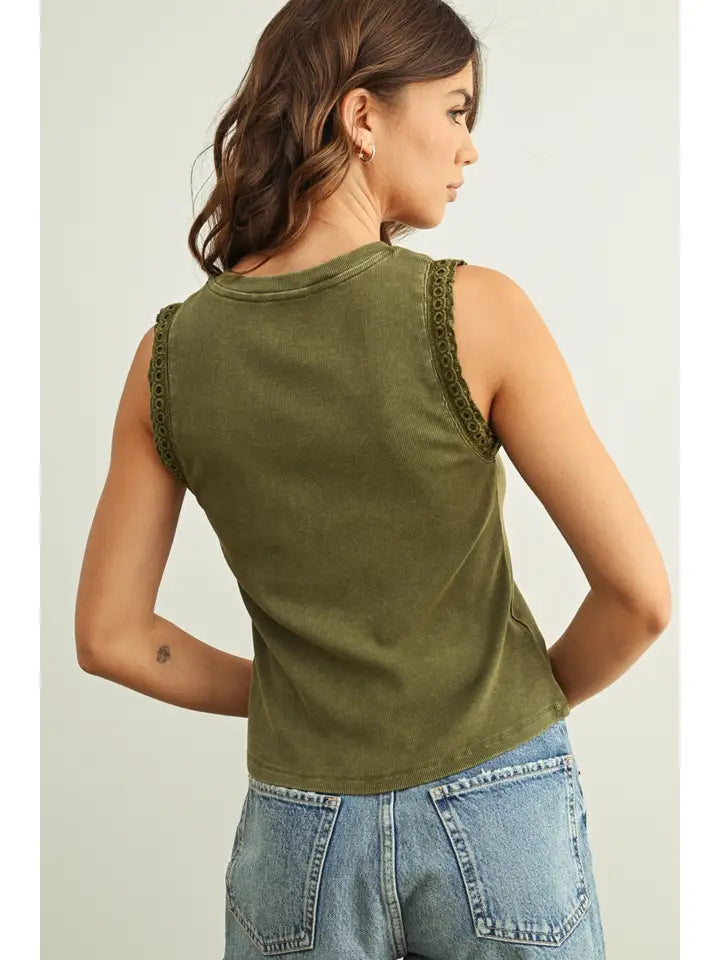 Crochet Ruffle Trim Ribbed Top