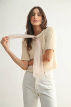 Knit Cardigan with Chiffon Bow
