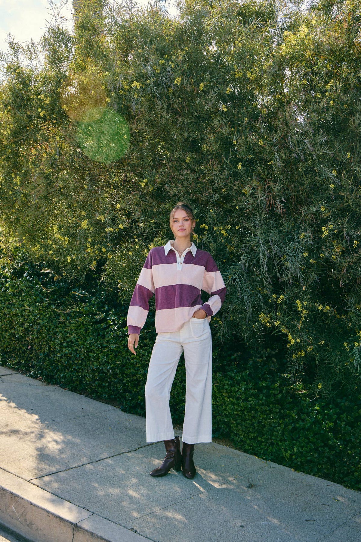 HERITAGE WEEKEND MINERAL-WASHED TWILL TERRY MIXED RUGBY TOP