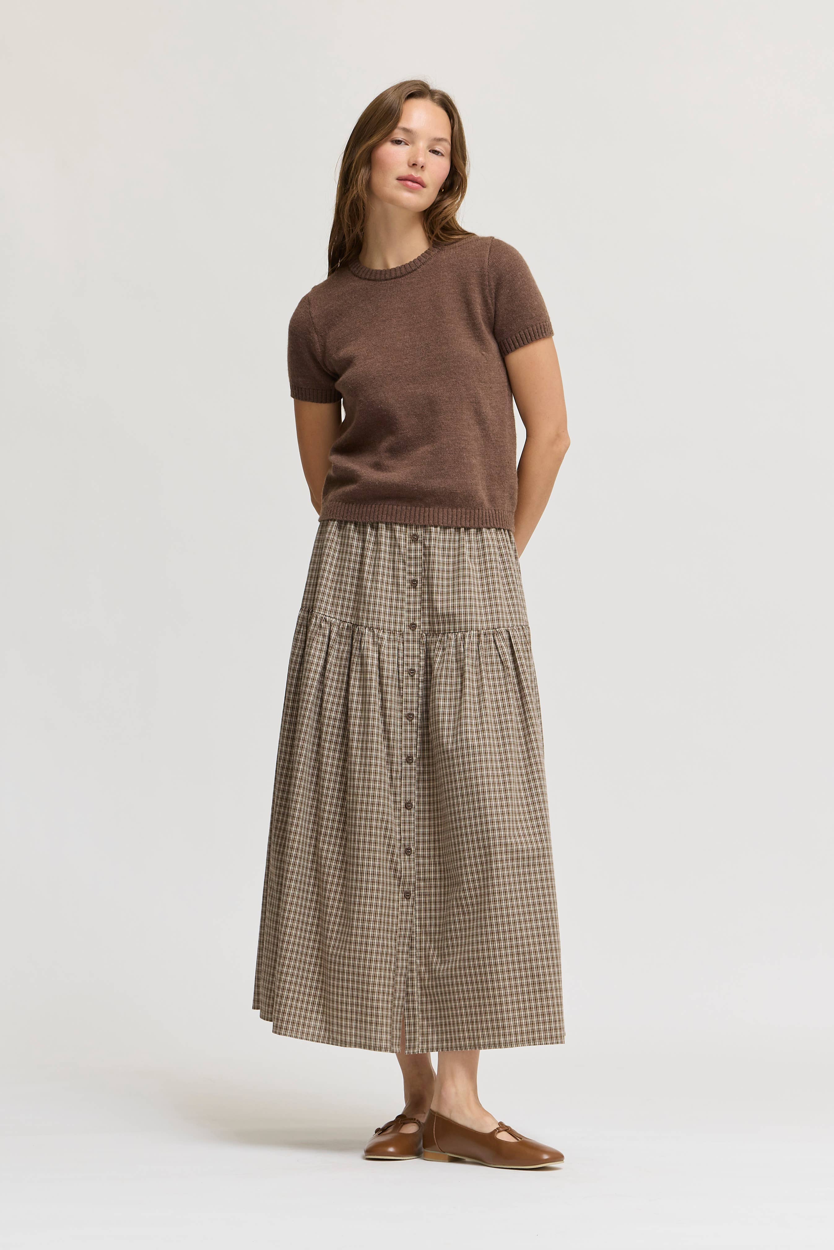 FRONT BUTTON CHECK SKIRT