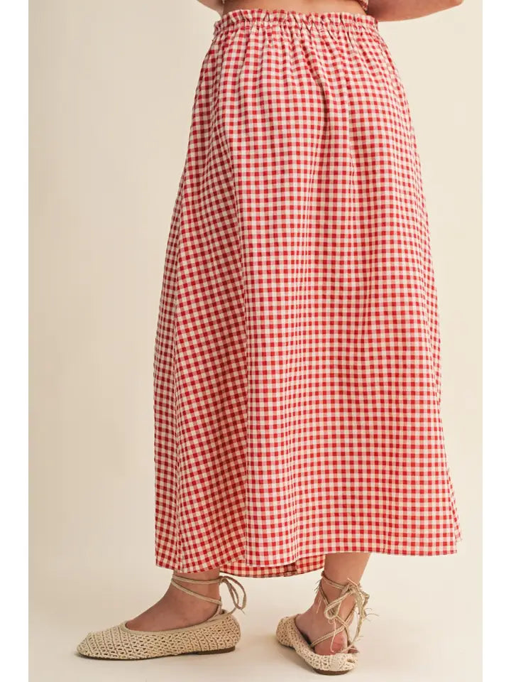 Gingham Pattern Button Front Long Skirt
