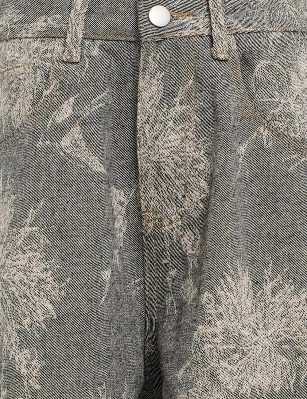 Block Print Floral Print Pocket Barrel Leg Jeans