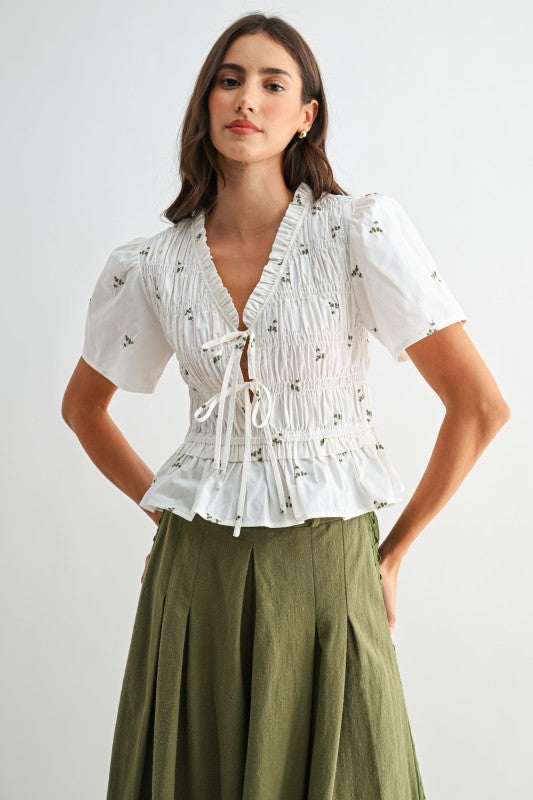 Embroidered Peplum Blouse