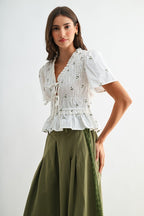 Embroidered Peplum Blouse