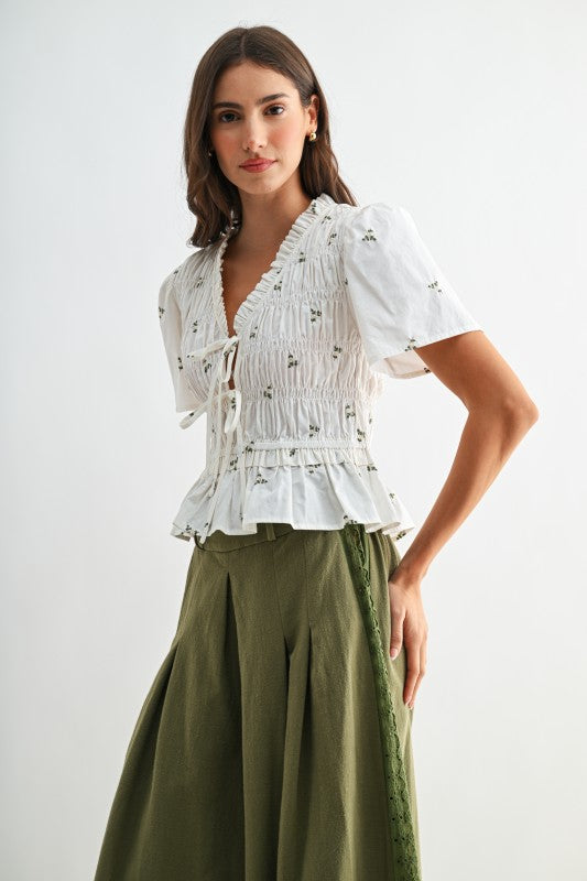 Embroidered Peplum Blouse