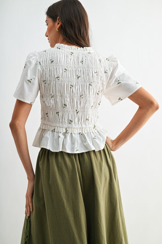 Embroidered Peplum Blouse