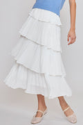 Tiered White Pleated Skirt