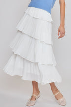Tiered White Pleated Skirt