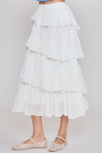 Tiered White Pleated Skirt