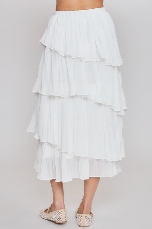 Tiered White Pleated Skirt