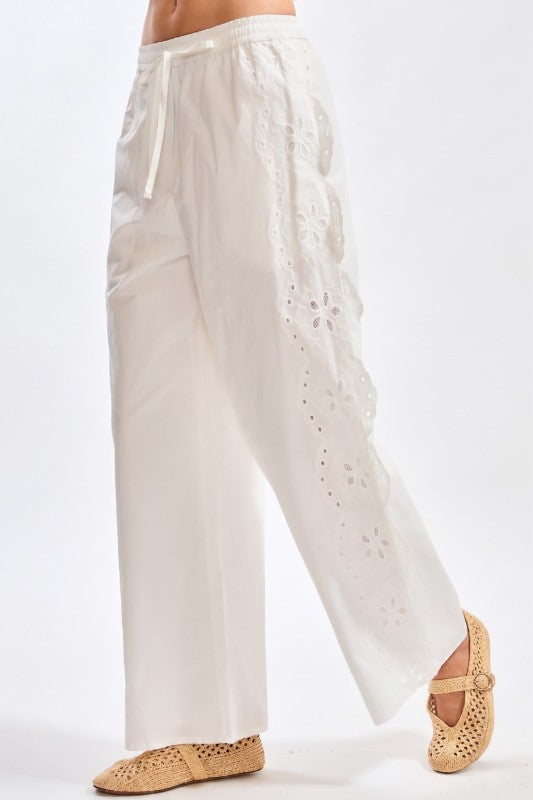 Cotton Eyelet Wide Leg Pants