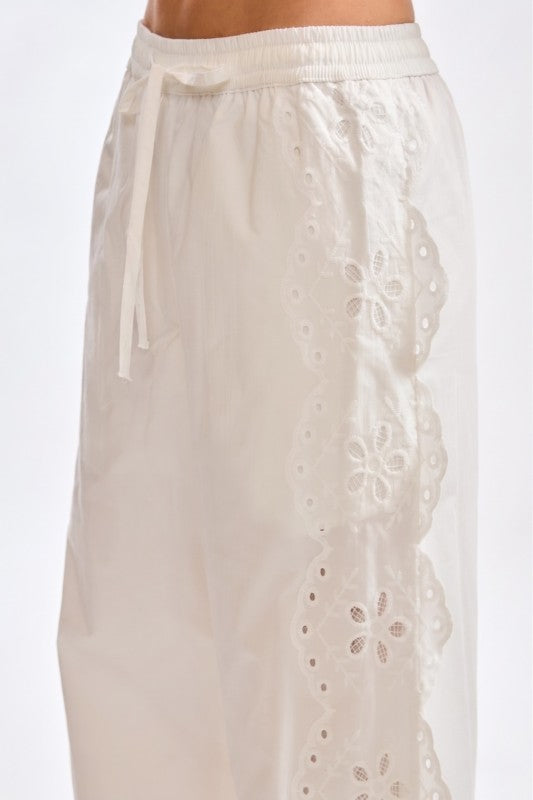 Cotton Eyelet Wide Leg Pants
