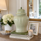 Green & White Candy Cane Striped Ceramic Vase 18"