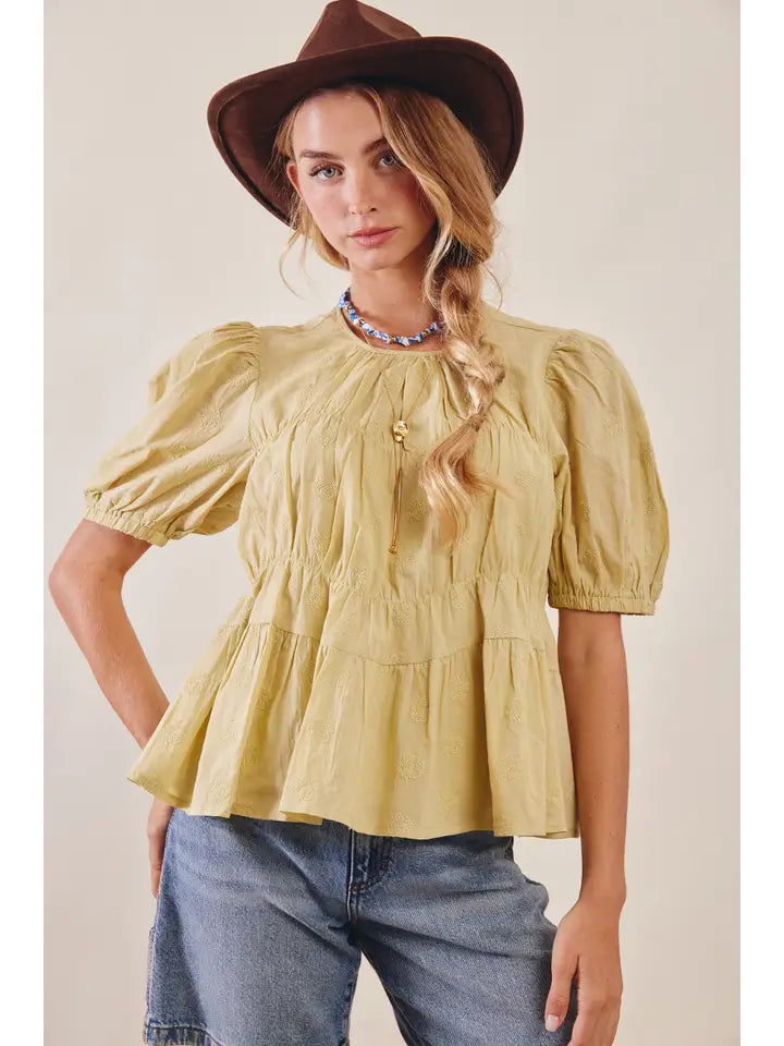 Embroidered Rose Peplum Blouse