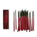 Unscented Two-Tone Thin Taper Candles in Box, Olive Color & Red, Set of 24