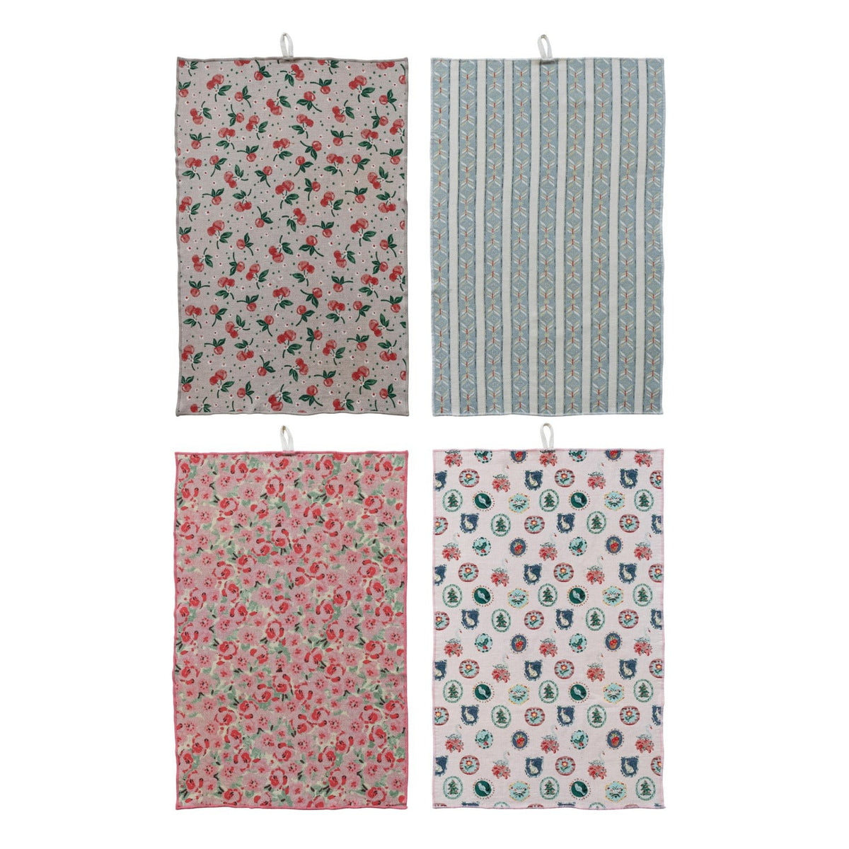 Cotton Printed Terry Cloth Tea Towel with Pattern & Stitched Edge, 4 Styles ©