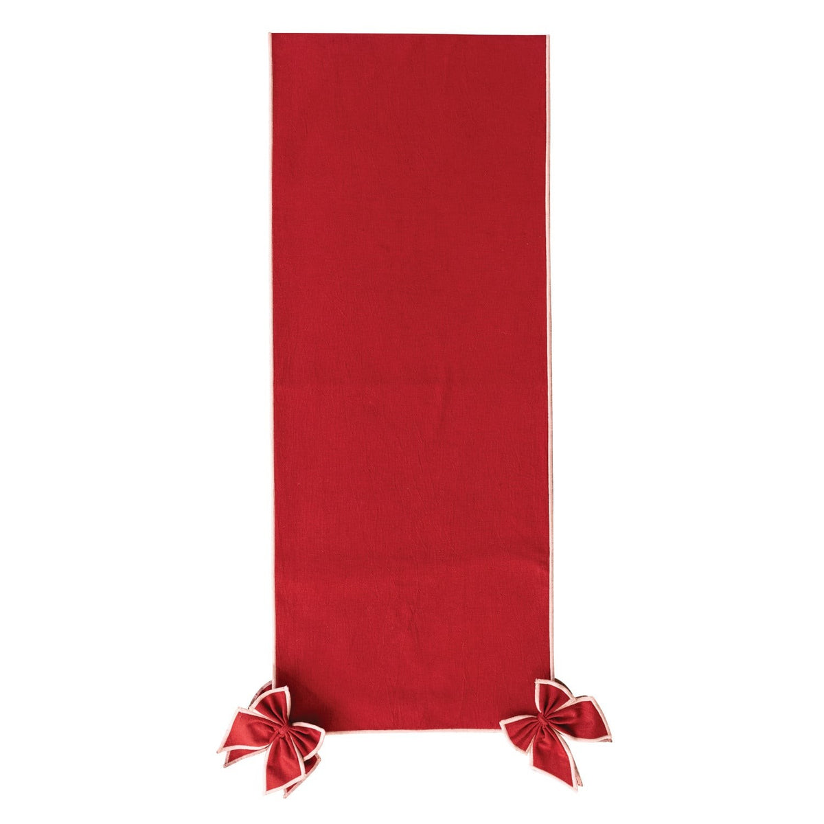 Cotton & Linen Table Runner with Detachable Bows & Pink Stitched Edge, Red