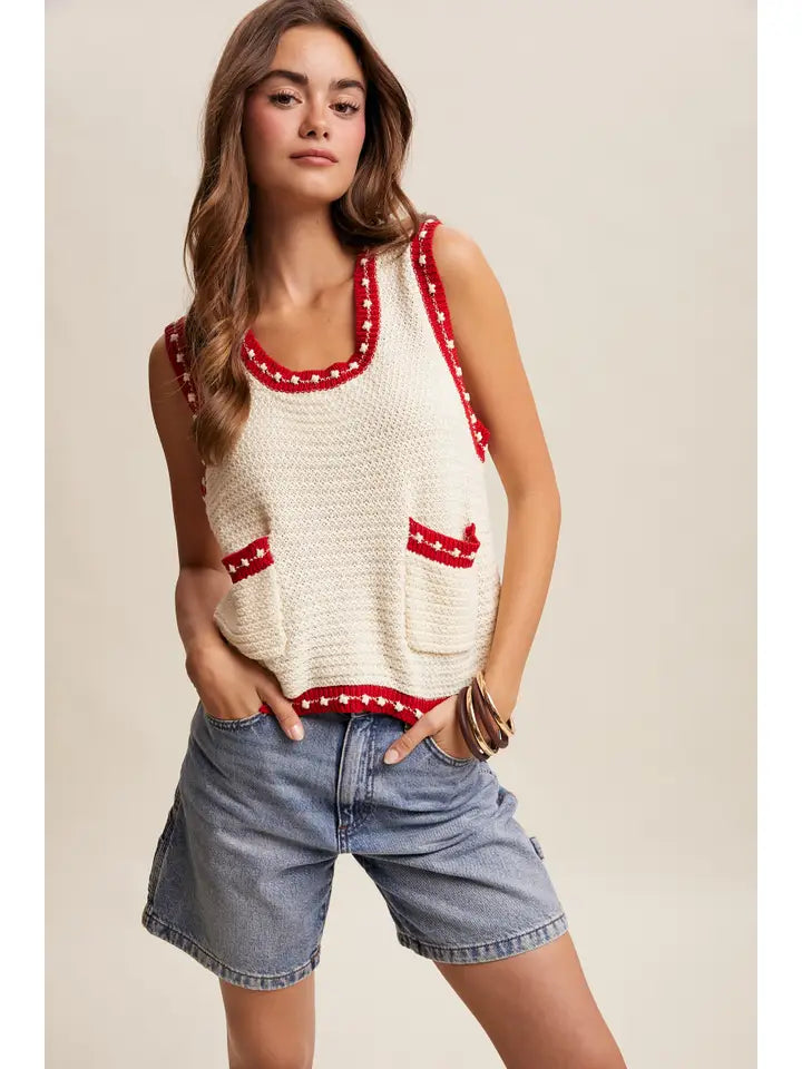 Contrast Trim Sleeveless Knit Top