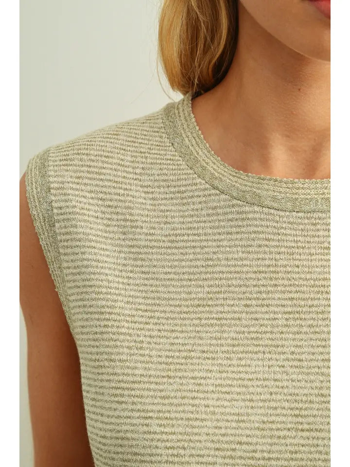 Pinstriped Sleeveless Knit Top