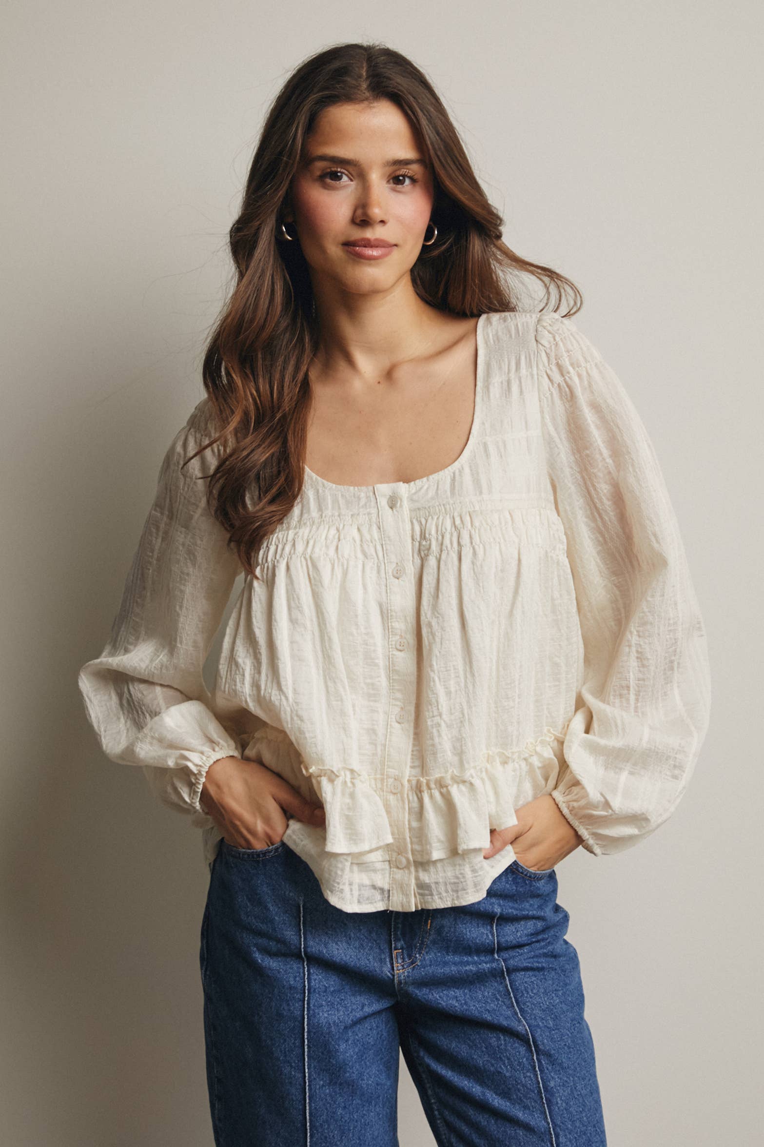 Ruffle Hem Peasant Blouse