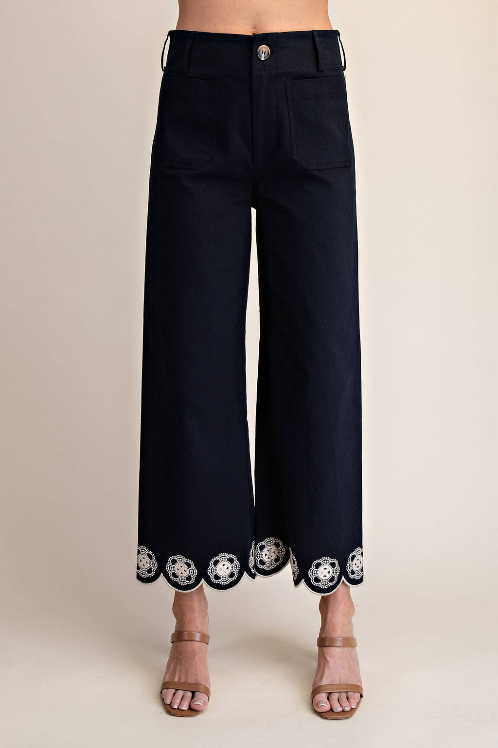 Colette Scallop-Hem Wide-Leg Pants