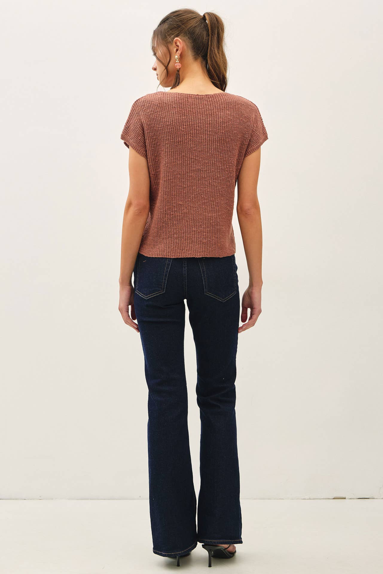 PATCH POCKET DOLMAN CAP SLEEVE BOXY KNIT