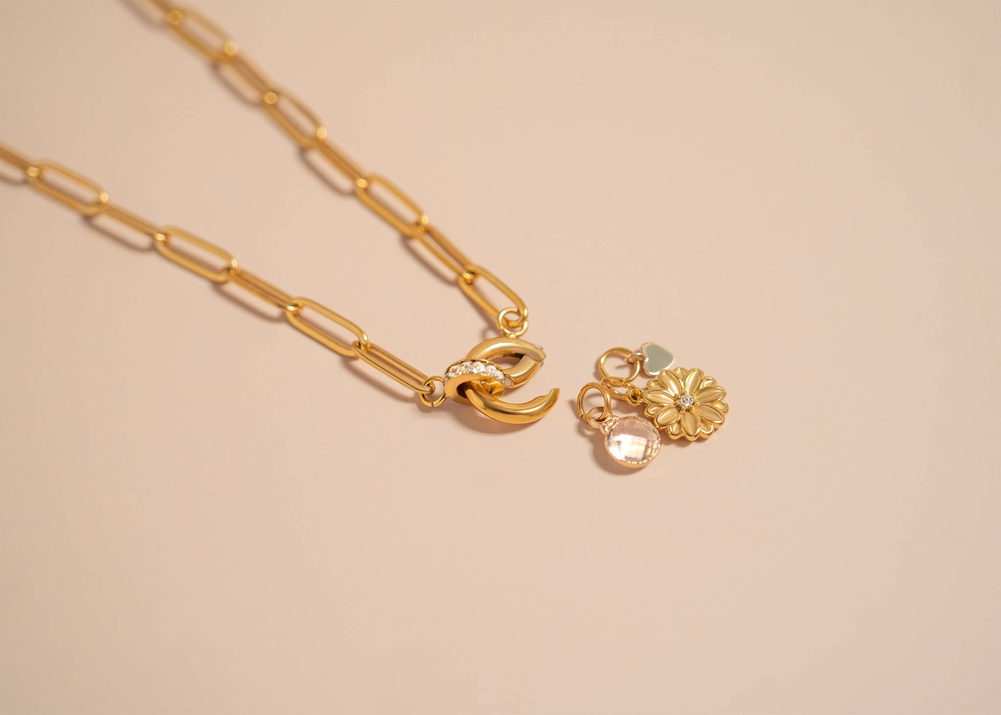 18K Gold Paperclip Rhinestone Necklace