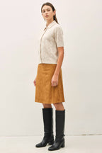 WOOL BLENDED POINTELLE POLO CARDIGAN